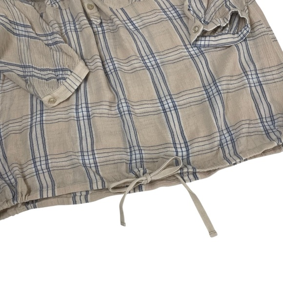 Free People Plaid Gauzy Pullover Hoodie Shirt Tan Large - Picture 8 of 10